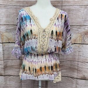 Vintage Free People Multicolor Boho Blouse Size